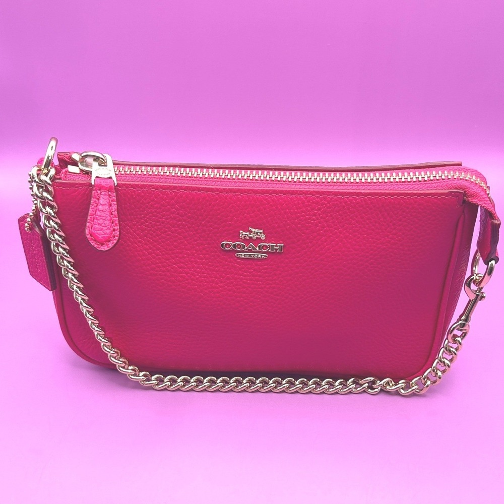 Coach Nolita 19 Hot Pink Pebbled Leather Wristlet Gold Chain Bag - Picture 3 of 12